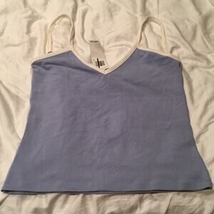 DKNY L Periwinkle blue cami crisp white straps NWT